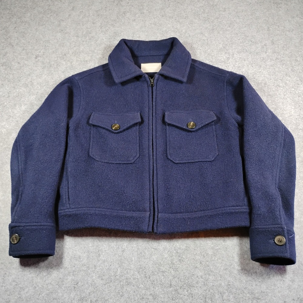 Everlane Womens Navy Blue Wool Blend Mackinaw Zip Jacket Small